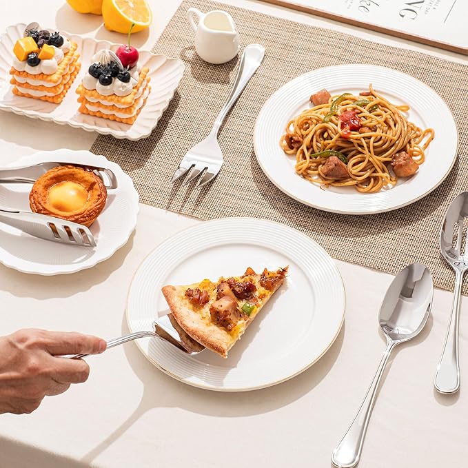 KINGSTONE 12 Piece Teardrop Serving Utensils Set, 18/10 Stainless Steel Serving Utensils, Slotted Spoons, Forks, Tongs, Cake Server, Butter Knife for Buffet, Catering, Wedding, Party