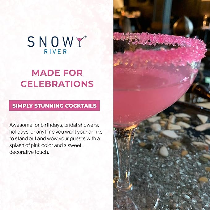 Snowy River Pink, Cocktail & Margarita Sugar Rimmer - Vibrant Color Glass Rimming Sugar with Medium Crystal Texture - 4oz