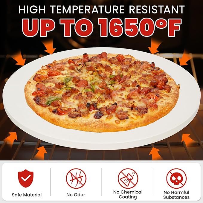 GOOD GAIN Pizza Stone for Oven Grill - 15'' Round Baking Stone for Bread, Pies | Cordierite Oven Stones for Cooking | Indoor,Outdoor | Durable, Heat Shock Resistant (White)
