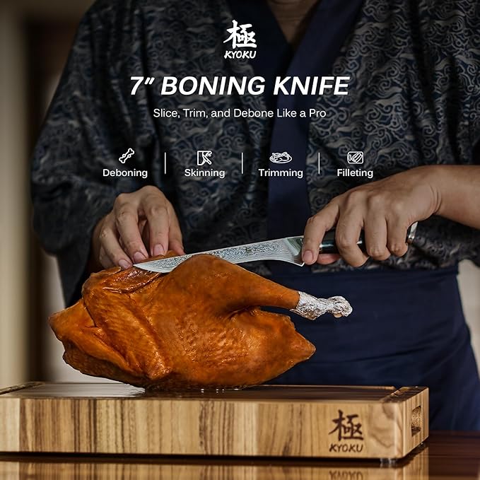 KYOKU Boning Knife - 7" - Shogun Series - Japanese VG10 Steel Core Forged Damascus Blade - with Sheath & Case