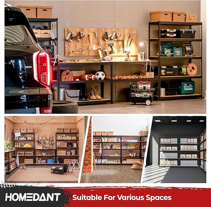 HOMEDANT 5 Tier Laminated Boltless Heavy Duty Garage Storage Adjustable Wide Size Metal Shelving Unit Utility Rack Shelves Organization Multipurpose Shelf Shed Warehouse 47.7"W x 18.2"D x 71.3"H 4Pack