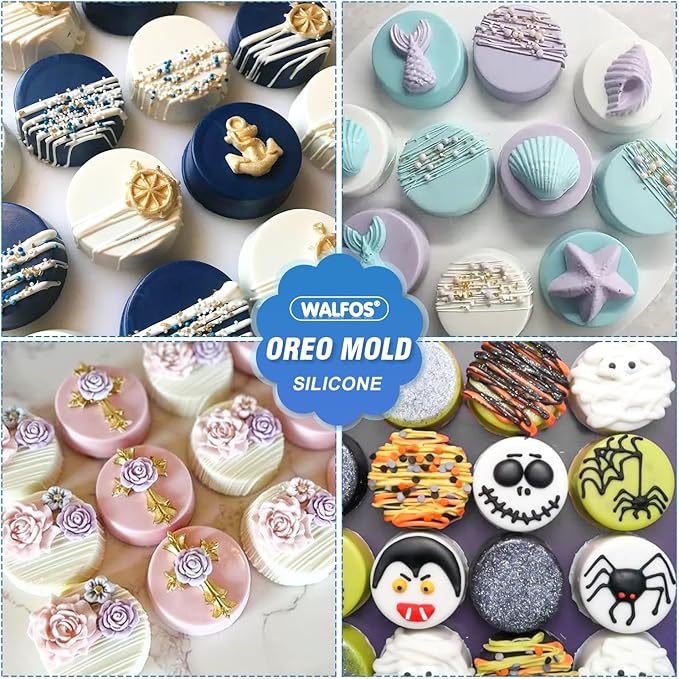 Silicone Oreo Cookie Mold, Walfos Round Cylinder Chocolate Covered Oreos Molds, BPA Free and Non-Stick, Perfect for Cookies, Oreos, Candy, Soap, Cupcake, Pudding, Jello, Set of 3