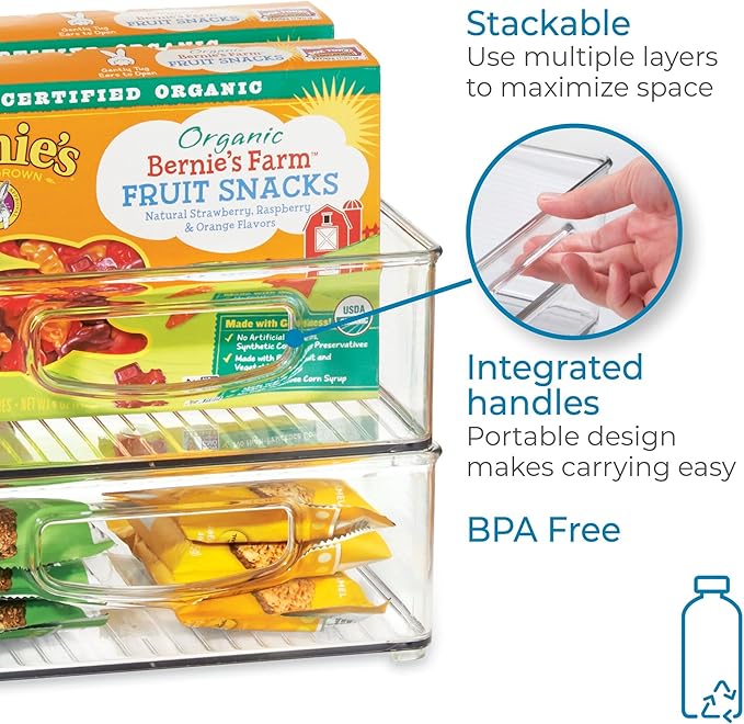 iDesign Stackable Pantry Bins with Handles, 4 Small and 4 Medium Bins, 8 Pack, Clear, Made in USA