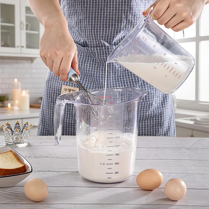 DaYammi Measuring Cups 1-Piece, Unbreakable Food-Grade Plastic Measuring Cup for Dishwasher, 16-Cup Liquid Measuring Cups for Prepping, Baking, Cooking, Readable Markings, 4-Quart/4L, Clear