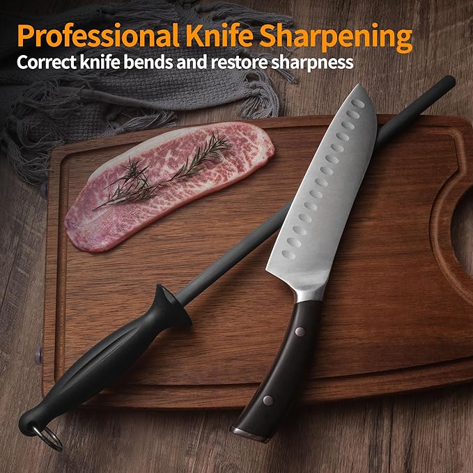 Efficient 12 Inch Honing Steel Sharpening Rod Knife Sharpener Steel For Kitchen Knives High Hardness, Honing Rod With Gift Box