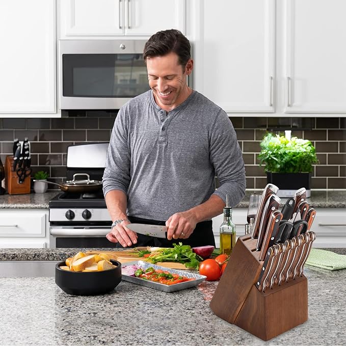 Wood Kitchen Knife Block, Universal Kitchen Knife Holder Kitchen Knife Storage Rack 14 Slots Knife Holder