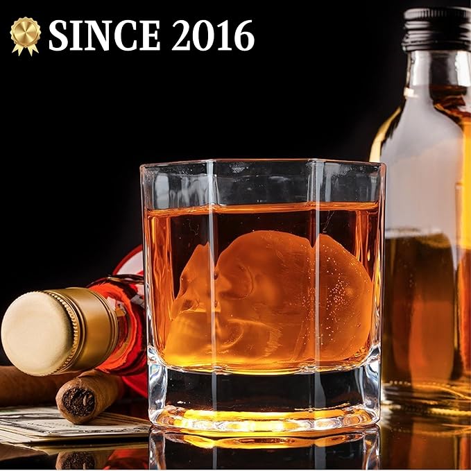 ShapedIceMolds 2-PACK 3D Large Skull Ice Cube Mold Tray, Round Whiskey Ice Mold with Lid for Whiskey Drinkers, Bartenders, Gift Exchanges, Home Bar Enthusiasts and Holiday Gifts