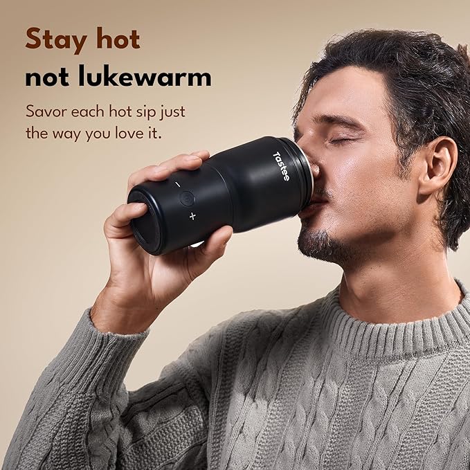 Tastee Heated Coffee Mug – 12oz Portable Travel Mug with 1℉ Precise Temperature Control, 8-Hour Heat Retention, 30W Fast Charging, Leak-Proof, Wide Mouth, Gift-Ready for Office, Home & Outdoor(Black)