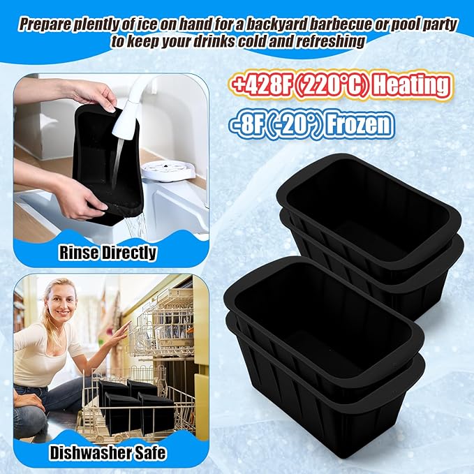 Tioncy 8 Pcs Extra Large Ice Block Molds 8 lb Reusable Ice Molds Giant Silicone Ice Tray for Ice Baths Coolers Plunge Accessories, Black