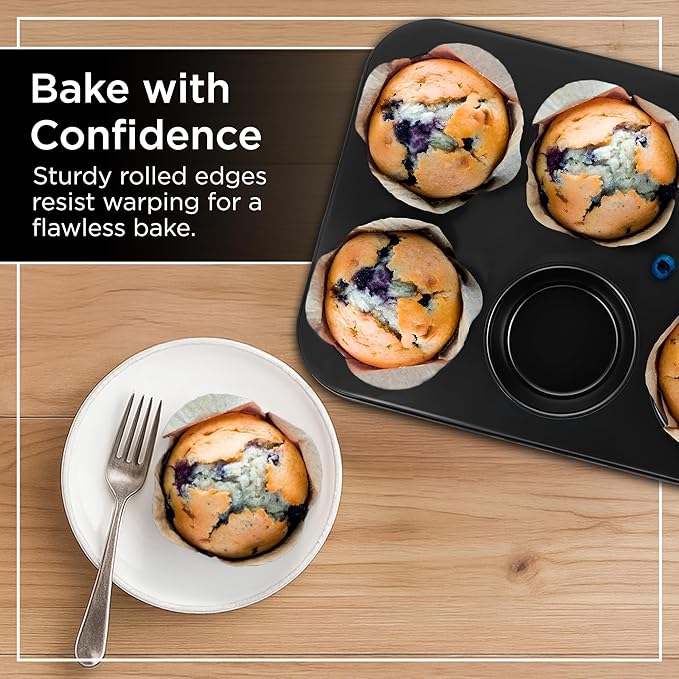 Wrenbury Jumbo Muffin Pan 6 Cup - Nonstick XL Deep Muffin Pan for Baking 3.75" Cup - Big Cup Tin - Oversized Extra Large Cupcake Mold - Dishwasher Safe - PTFE Free
