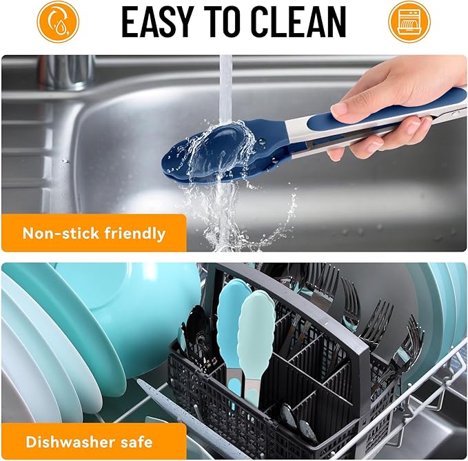 Hotec Silicone Kitchen Tongs for Cooking 9-Inch Serving Tongs with Silicone Tips, Set of 3 (Gradient Blue)