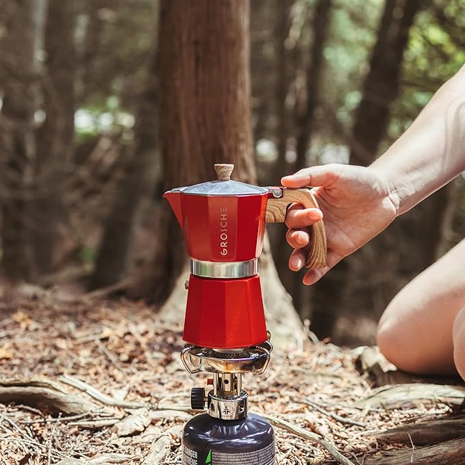 GROSCHE Milano Stovetop Espresso Maker Moka Pot 9 espresso Cup, 15.2 oz, Red - Cuban Coffee Maker Stove top coffee maker Moka Italian espresso greca coffee maker brewer percolator