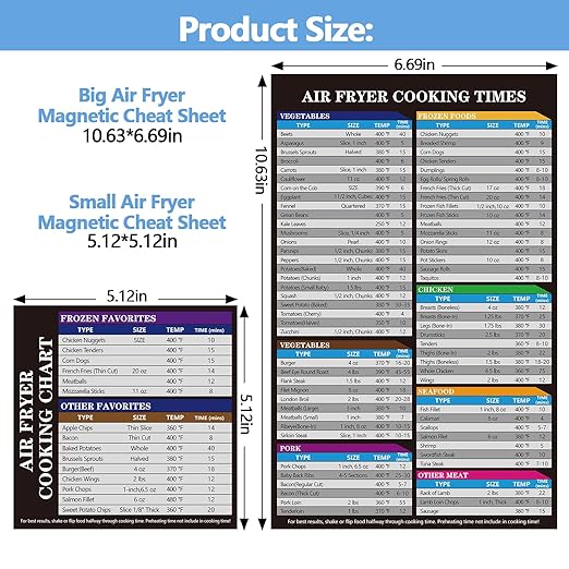 Air Fryer Magnet Cheat Sheet Set, 2PCS Ultimate Air Fryer Accessories Kit with Cooking Times Chart, Strong Magnetic Quick Reference Guide for Ninja, Instant Pot, All Air Fryers.