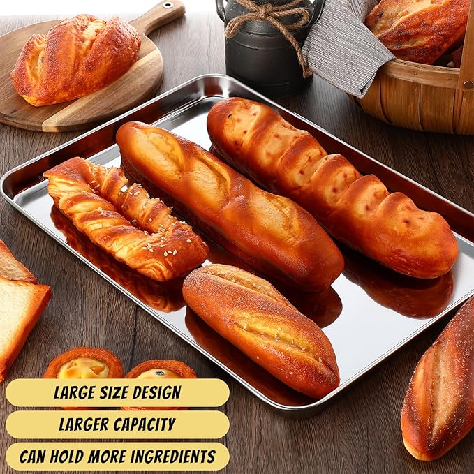Mimorou 6 Pcs Baking Sheet Set Stainless Steel Cookie Sheet Cookie Baking Pan Bakeware Oven Tray Dishwasher Safe Commercial Grade Pans(20x14x1.2 Inch)