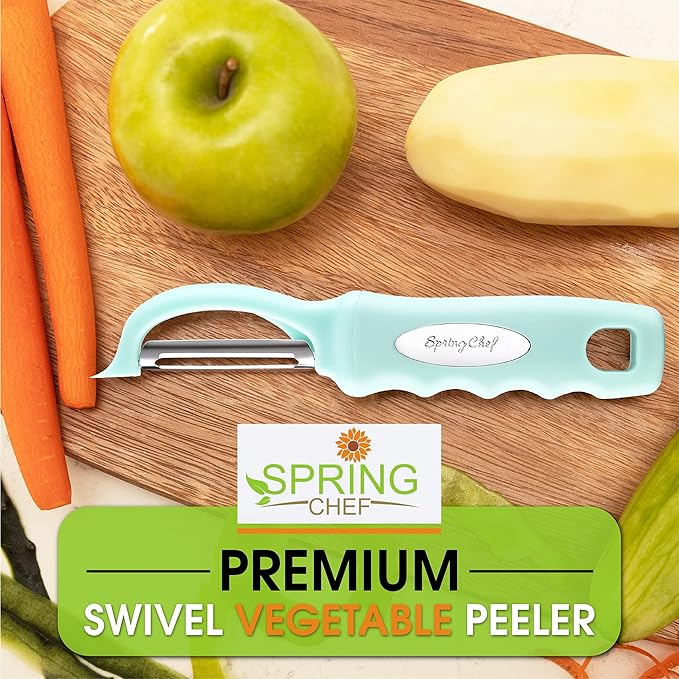 Spring Chef Premium Stainless Steel Vegetable Peeler, Dishwasher Safe Potato Peelers for Kitchen with Soft Grip Handle, Perfect for Apple, Fruit, Veggie, Carrot, Cucumber, Ginger - Set of 2 - Mint