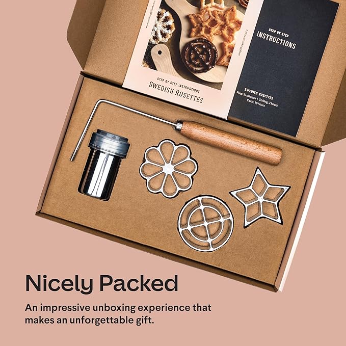 Swedish Rosettes Cooking Gift Set | Bunuelos Mold Baking Gifts for Mom Rosettes Iron Set with Handle for Chefs Funnel Cake Kit for Scandinavian Cookies and Traditional Waffle Present for Mom