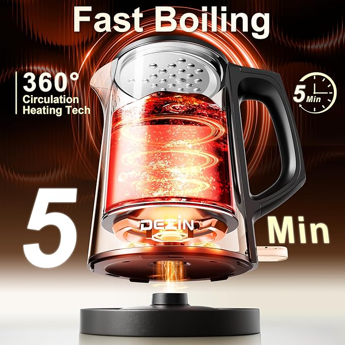 Dezin Electric Kettle, 0.8L Small Electric Kettle with Double Wall Construction, 304 Stainless Steel Electric Tea Kettle for Business Trip, Portable Travel Kettle with Auto Shut-Off (Without Cup)