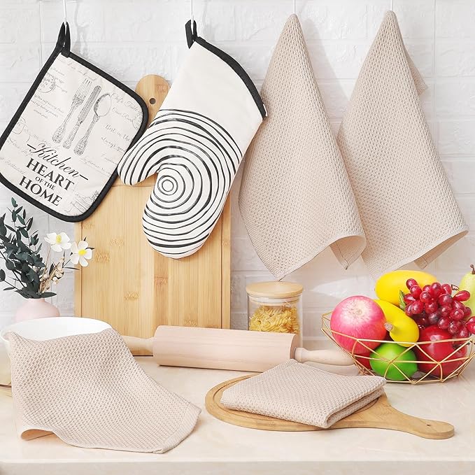 Homaxy 100% Cotton Waffle Weave Kitchen Dish Cloths, Ultra Soft Absorbent Quick Drying Dish Towels, 12 x 12 Inches, 6-Pack, Beige