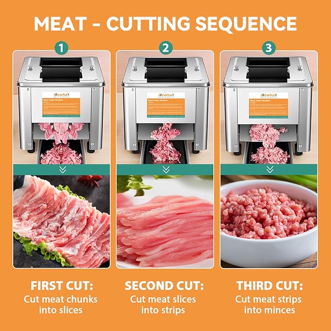Newhai 850W Meat Cutter Machine 5mm Electric Meat Slicer Shredded Cutting Machine Stainless Steel 330lb/h for Boneless Pork Chicken Fish for Family Commercial Use (Meat thickness: 5mm)