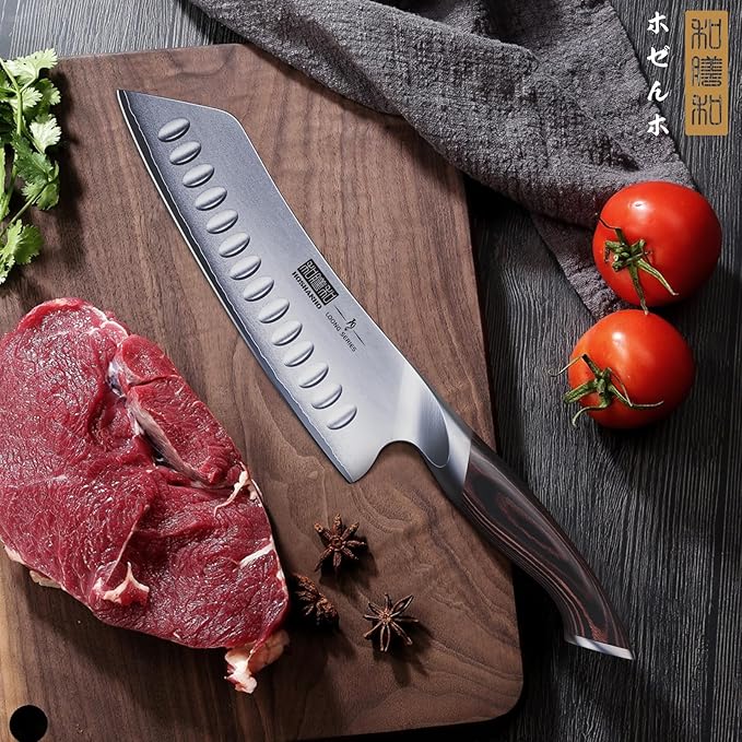 HOSHANHO 7 Inch Japanese Chef Knife, Ultra Sharp High Carbon Stainless Steel Kitchen Knife, Professional Santoku Knives with Ergonomic Pakkawood Handle