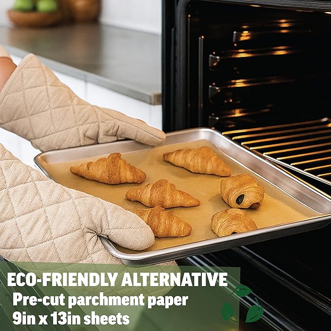 Zenlogy 9x13 Parchment Paper (100 sheets) - Unbleached, High Heat, Non-stick, Pre-cut Baking Paper for Quarter Sheet Pans - Great for Baking, Roasting, Wrapping, Dehydrator, and so much more