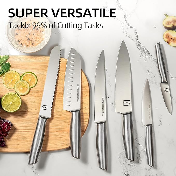 Kitchen Knife Set 14 Piece Premium Japanese High Carbon Stainless Steel Knife Block Sets with Built-in Sharpener, Razor Sharp Knives Set for Kitchen, Quality Acacia Wood Block Knife Set