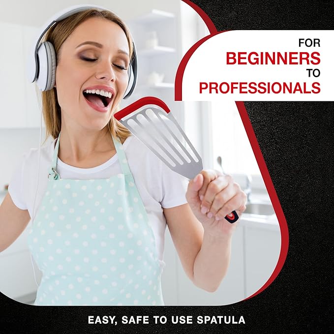 Fish Spatulas, Stainless Steel with Heat-Resistant Silicone Tips, Non-Scratch Design for Non-Stick Cookware, Slotted Silicone Spatulas for Frying, Flipping Fish and Eggs.