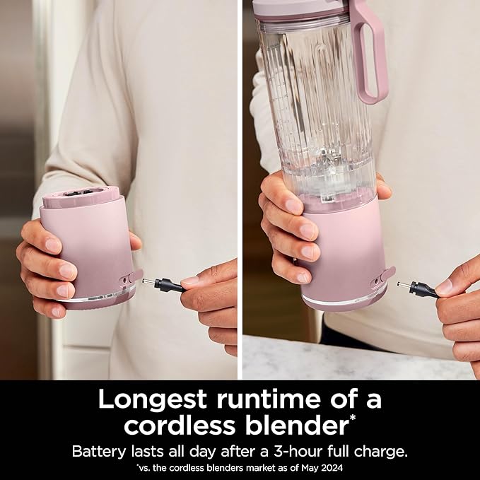 Ninja BC251PK Blast Max Personal Cordless Blender for Smoothies, Blend, Ice Crush, 22 oz. Twist & Go Vessel, Pink - Certified Refurbished