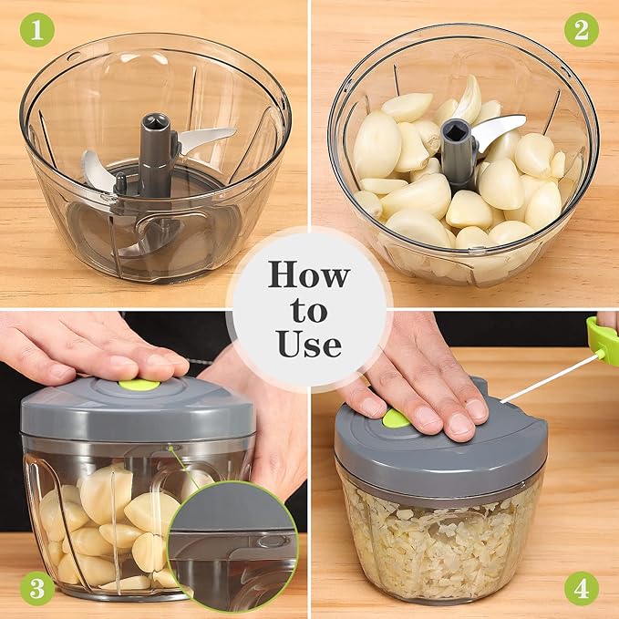 Cambom Manual Food Chopper Vegetable Cutter, Hand String Vegetable Chopper Onions Cutter for Vegetable Fruits Nuts BPA Free Food Safe Material, 650ml Gray