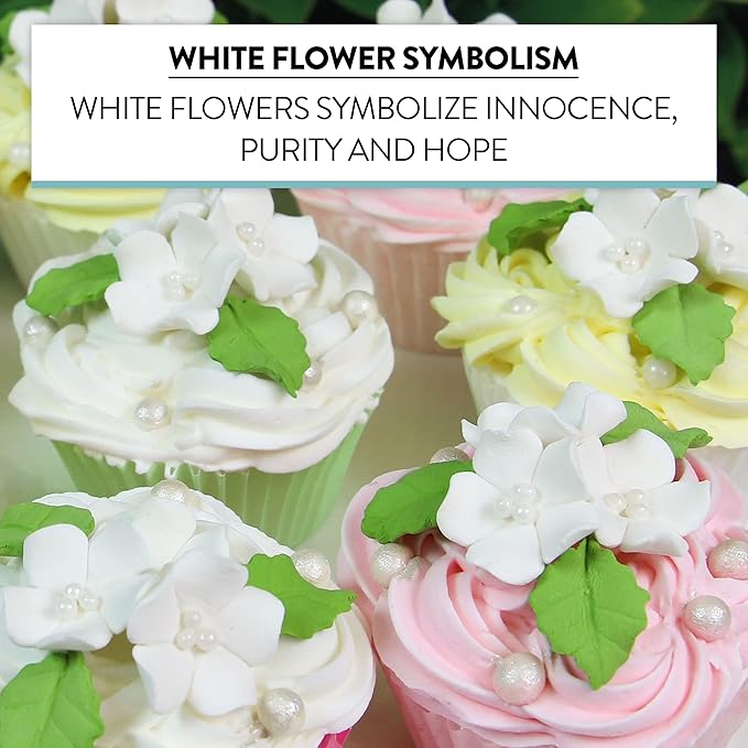 Global Sugar Art Blossoms and Leaves Edible Sugar Cake & Cupcake Flowers, White, Small Unwired, 24 Count with Leaves by Chef Alan Tetreault