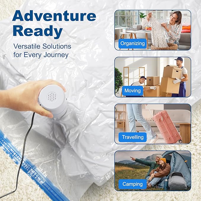 HOUSE DAY 10 Large Vacuum Seal Bags For Clothing Travel, 80% Space Saving Travel Vacuum Bags with Electric Pump, Vacuum Storage Bags For Clothes, Comforters, Bedding, Moving, Storage & Organization