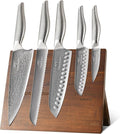 NANFANG BROTHERS® Kitchen Knife Set with Magnetic Knife Holder, 6-Piece Damascus Steel Knives & Acacia Wood magnetic Block - Includes Chef, santoku, Bread, Small Santoku, Fruit Knives