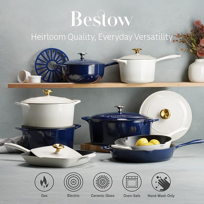 Tramontina Bestow Enameled Cast Iron Dutch Oven Pot with Lid, Round 5.5-quart, Blue