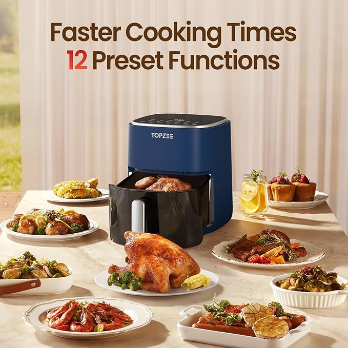 TOPZEE Air Fryer 12-in-1, Compact & Large 5.5-Qt Airfryer, 100-400℉ Precise Heat, 360°Hot Air Circulation, 95% Less Oil, Quick Easy Meals, Bake, Dry, Reheat, Frozen, Broil, Proof