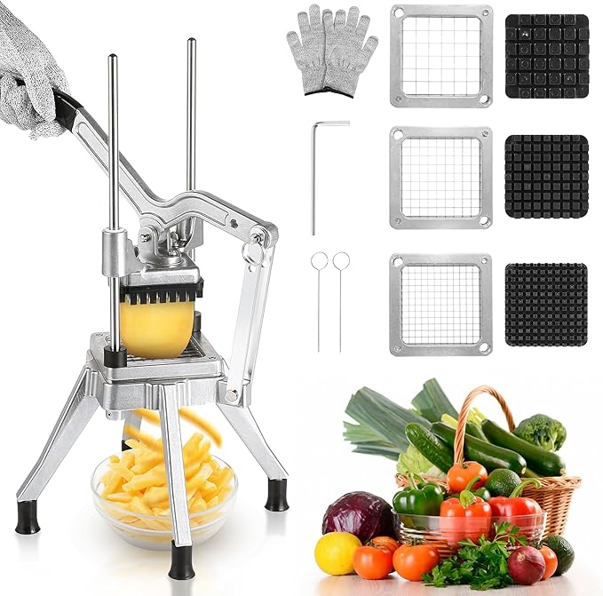 WICHEMI Commercial Vegetable Chopper Dicer with 3 Replacement Blades, Heavy Duty Food Dicer Chopper for Potatoes, Peppers, Mushrooms