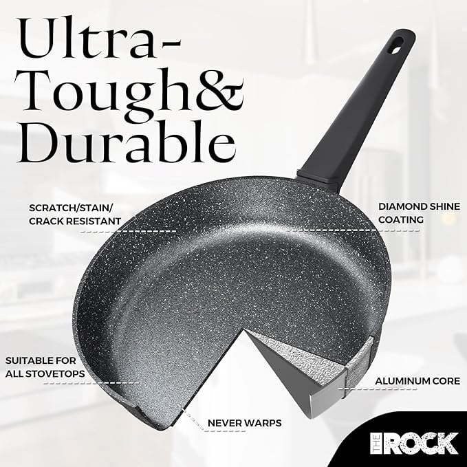 THE ROCK SOHO 9.5-Inch Non Stick Frying Pan – Nothing Sticks, Never Warps, Lasts Longer, Healthy Skillet with Heat-Resistant Handle, PFOA Free, Oven & Dishwasher Safe, Black