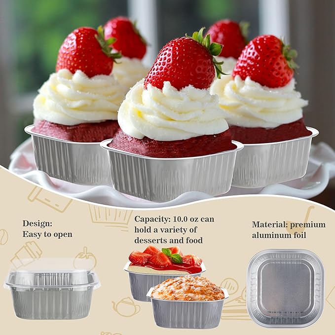 Mini Cake Tins with Lids, BAKINGPAK 30PCS 10OZ Mini Cake Pans with Lids Mini Aluminum Pans with Lids Mini Disposable Cake Pans with Lids Mini Square Cake Pans with Lids for Holiday Party, Ash