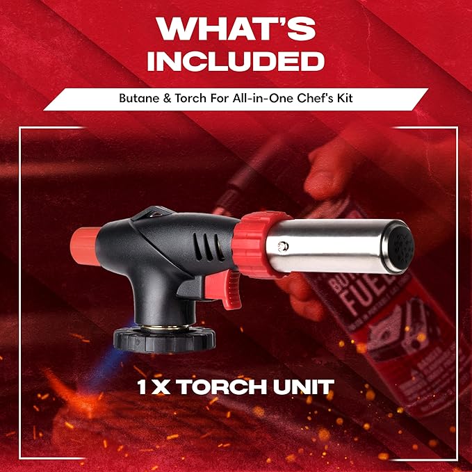 Chef Master Butane Torch Lighter, Refillable Kitchen Torch, Cooking Torch, Adjustable Flame for Creme Brulee, Desserts, BBQ, Crafts, Soldering, Indoor & Outdoor Use - Butane Not Included Model 90022