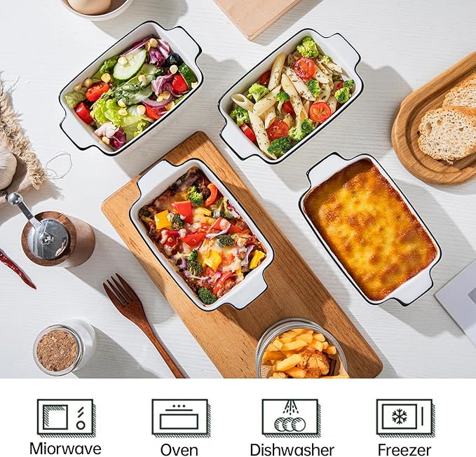 Casserole Dishes for Oven, 12Oz Ceramic Baking Dish with Handles, Rectangular Bakeware Set of 4, Deep Baking Dishes for Kitchen Lasagna, Cake, Cooking, Housewarming Gift