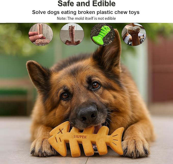 7.5IN Big Fish Bone Dog Cat Treat Mold 1 Pack, DIY Flavors for Puppy. Food Safe Silicone for Oven. Large Ice Cube Mold for Pet Chew, Cooling. Pets Birthday Cake Baking. Fun Gift for Dog Lover
