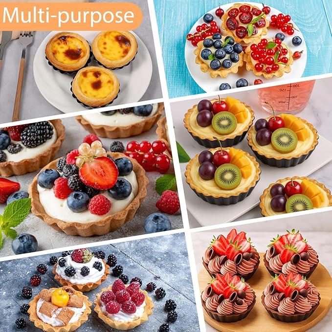 24 Pcs Mini Pie Tart Pans 3" with Removable Bottom Round Nonstick Quiche Pan Bakeware Egg Tart Molds Fluted Side Small Quiche Pans Steel Mini Pie Tins for Pies Mousse Cheese Cake Dessert