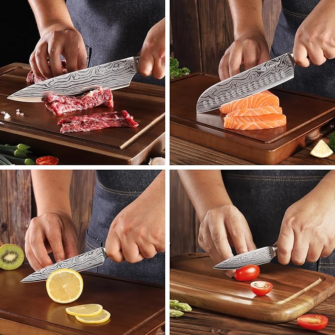 Sunnecko Kitchen Knife Set 5 Piece Chef Knife Set Professional High Carbon Stainless Steel, Sharp Kitchen Knives with Wooden Handle