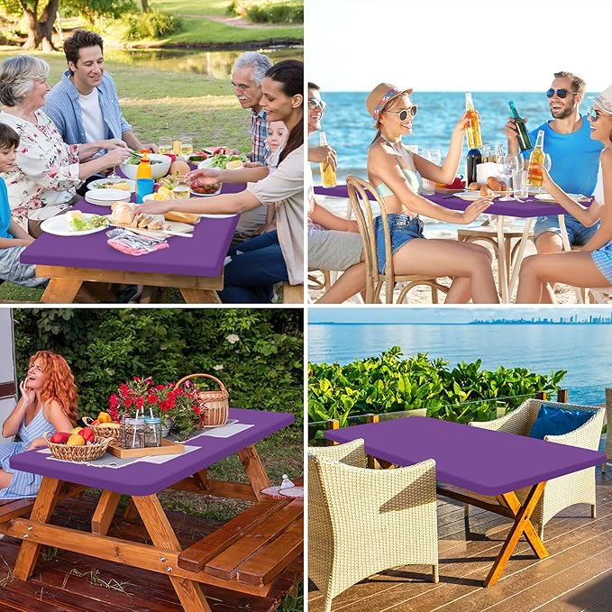 homing Rectangle Table Cloth Cover, Waterproof Polyester Elastic Fitted Tablecloth, Fits for 8 Foot Folding Tables, Washable Table Protector for Picnic, Camping, Outdoor (Purple, 30" x 96")