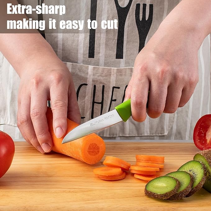 Stainless Steel Paring Knife Set (6 Pieces),Ultra Sharp Vegetable and Fruit Knife, Colorful Paring Knife with Straight Edge,Small Kitchen Knife with PP Plastic Ergonomic Handle