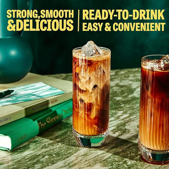 Wandering Bear Espresso Roast Organic Cold Brew Coffee - Extra Strong Bold, Smooth, No Sugar Added, Shelf-Stable, Ready to Drink, 100% Organic Iced Cold Brewed Coffee Drink - 32 fl oz, 6 pack