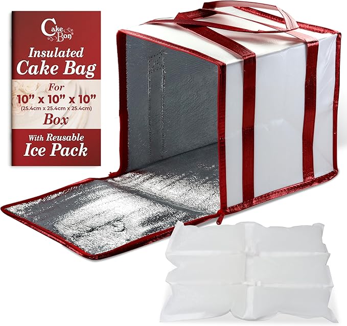 Cakebon 10-Inch Insulated Cake Bag with Ice Pack Sheets – Premium Cooling Solution for Cakes, Pastries & Cupcakes – Durable, Reusable, Moisture-Proof Design for Bakers & Food Deliveries (1-pack)