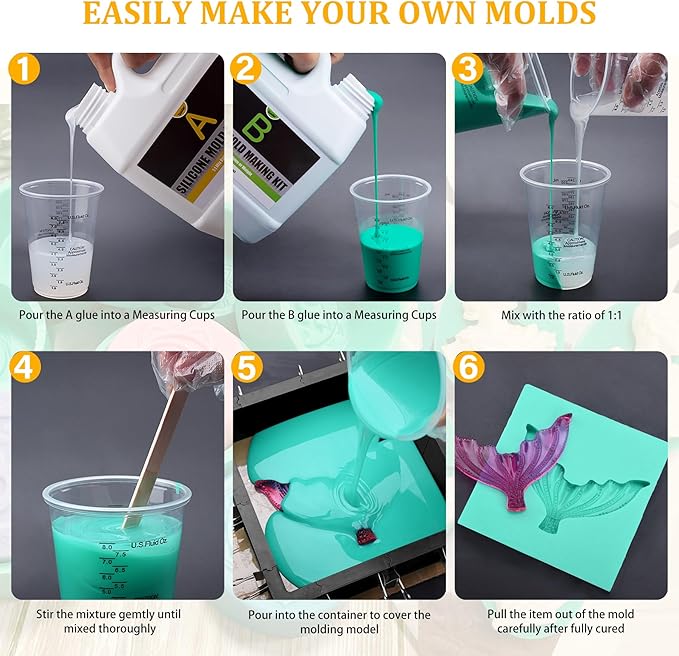Silicone Molds Making Kit 100oz, Super Elastic 15A Silicone Rubber for DIY Mold Making, Silicone 1:1 Mixing Ratio Fast Curing Green Silicone Mold Kit for Casting Resin Molds/Candle Molds/Soap Molds