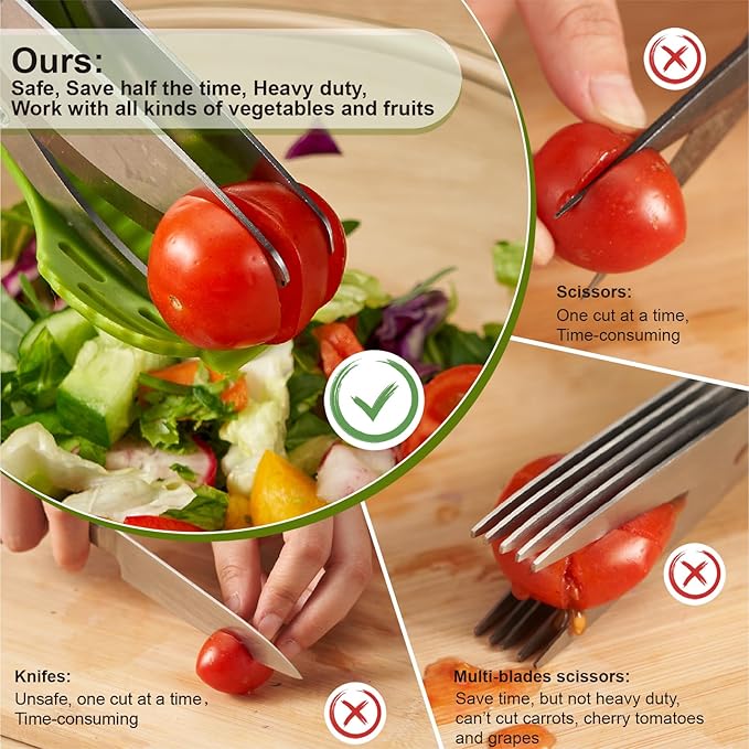 Salad Scissors, Salad Chopper with Double Blades, Lettuce Chopper, Lettuce Scissors for Chopped Salad, Chopped Salad Chopper Tool for Tossing and Chopping in Salad Bowl (Yellow)