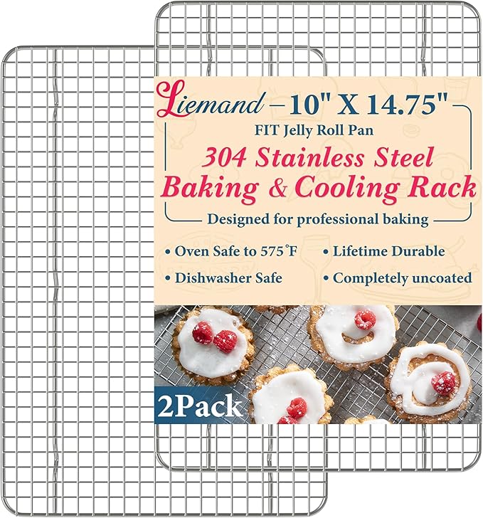 Cooling Racks for Cooking and Baking - 10"x14.75" Oven Safe Premium Stainless Steel Heavy Duty Baking Rack Tight-Wire, Fits Jelly Roll Pan Rack for Roasting & Grilling & Cooking - Set of 2