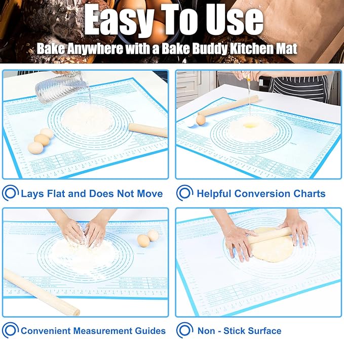 Non-slip Silicone Pastry Mat 34X26 inches Baking Mat with Measurement, Perfect for Dough, Pastry, Pie Crust, Fondant, Cookies, Bread, Pasta, Pizza, Counter Mats